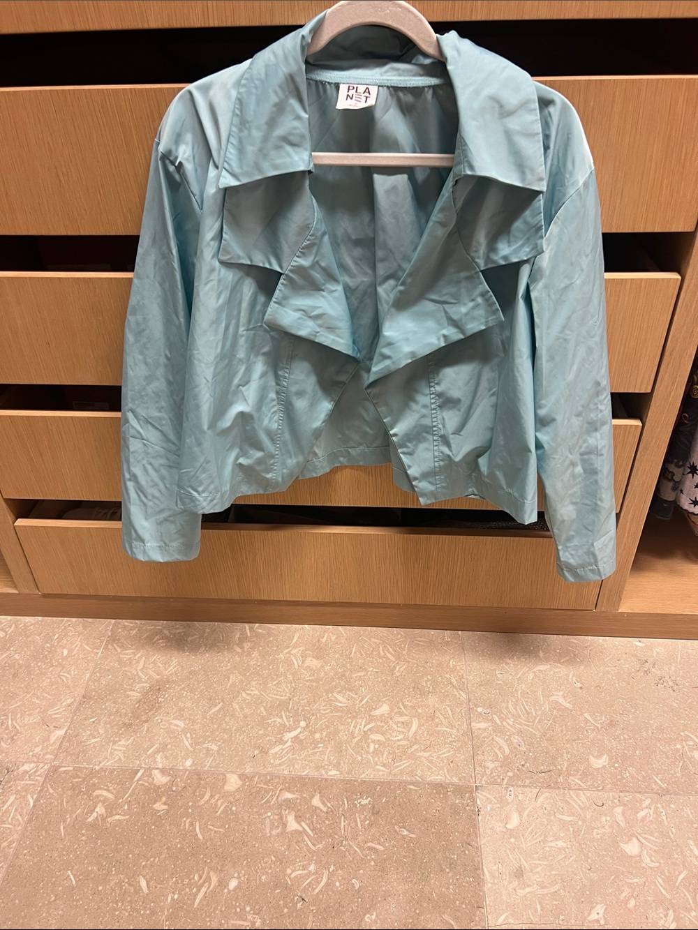 Planet Cropped Light Blue Trench Jacket